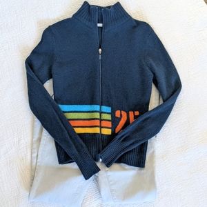 Women's Secret Wool Blend Full Zip Cardigan Sweater Blue Stripes Small